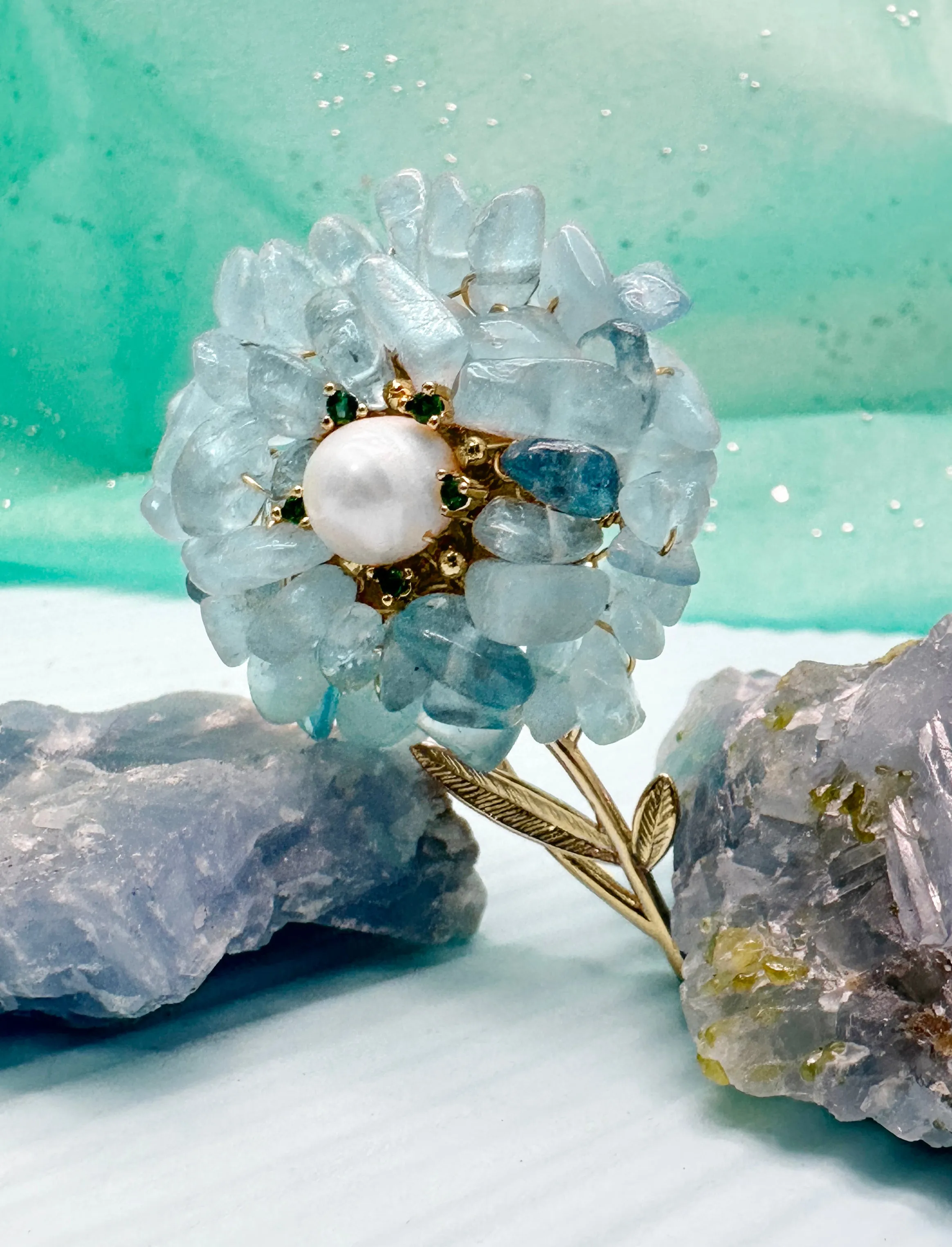 Handmade Aquamarine Flower Brooch LP003