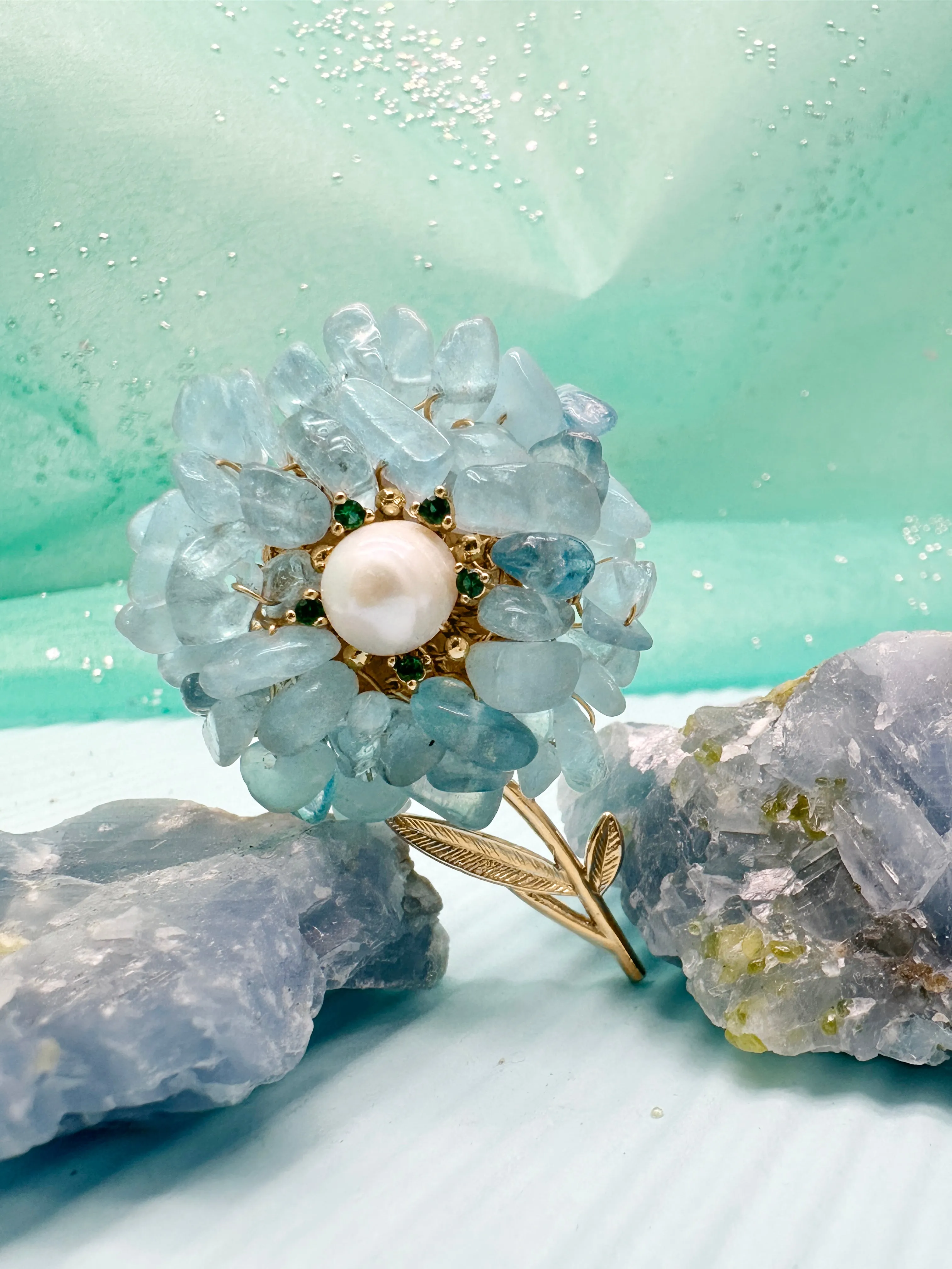 Handmade Aquamarine Flower Brooch LP003