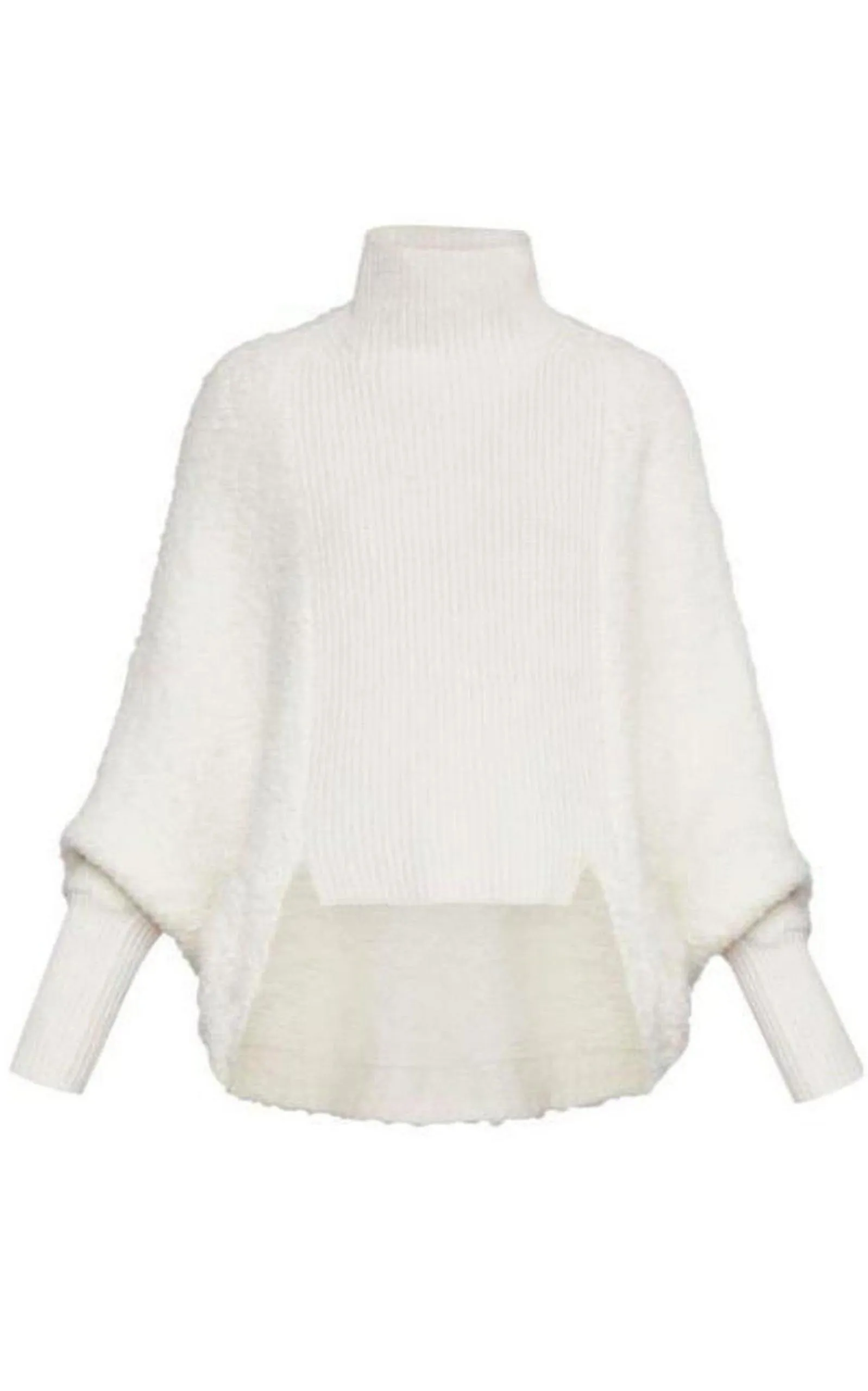 High-Low Merino Blend Turtleneck Sweater