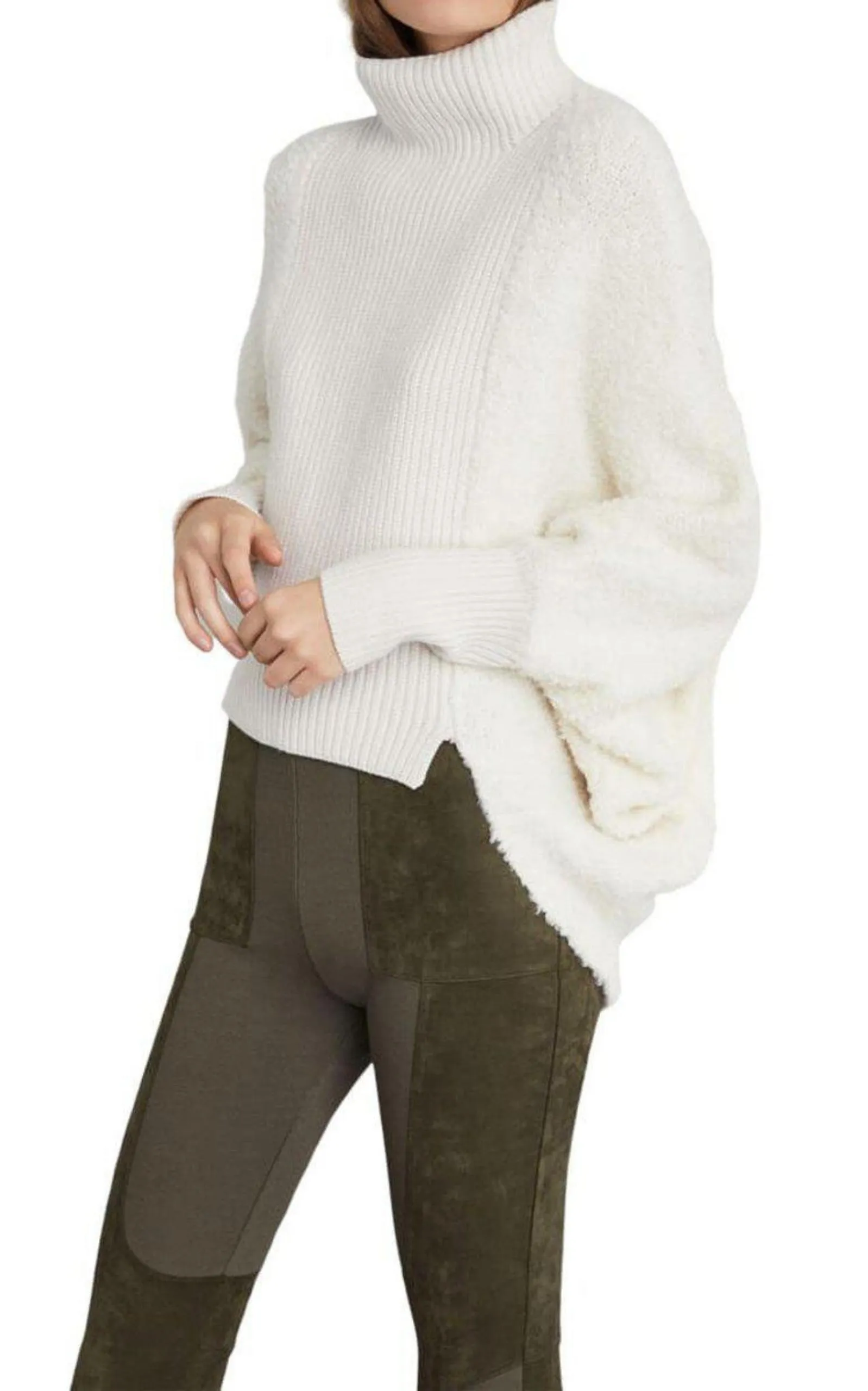 High-Low Merino Blend Turtleneck Sweater