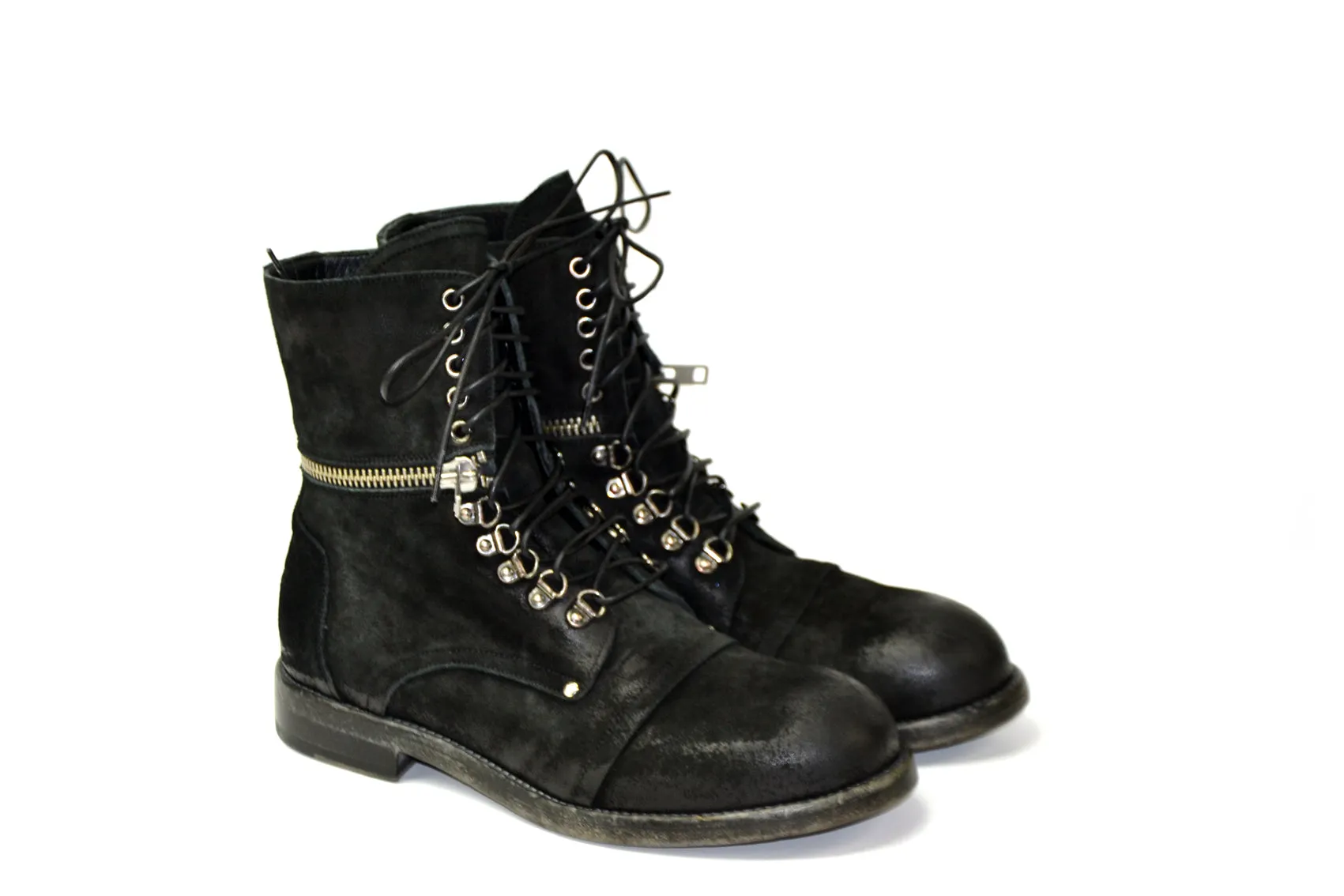 HILL Black Suede Lace-Up Boot