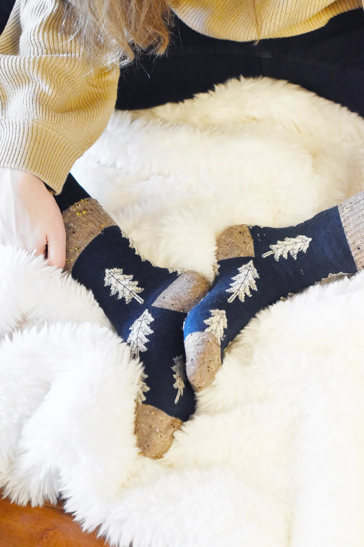 Holiday Special - Wool Socks - Pine Tree - Navy Blue