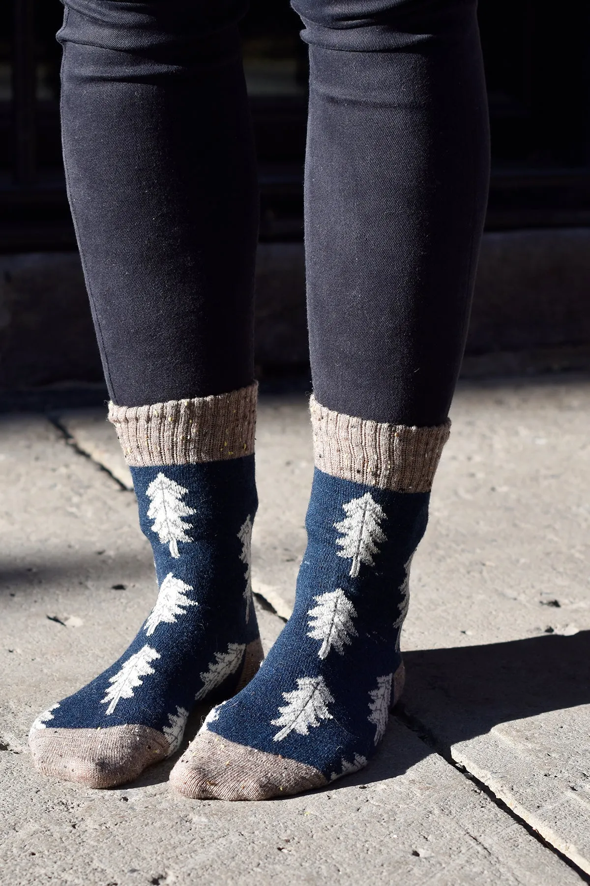 Holiday Special - Wool Socks - Pine Tree - Navy Blue