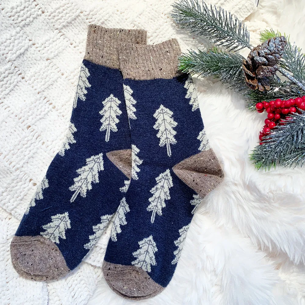 Holiday Special - Wool Socks - Pine Tree - Navy Blue