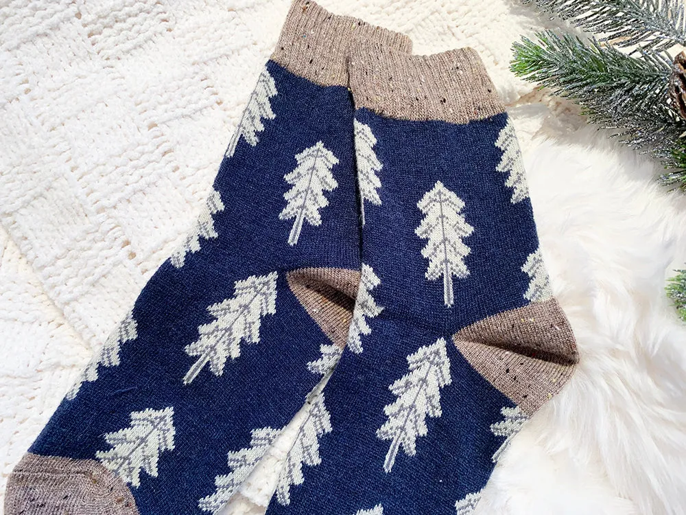 Holiday Special - Wool Socks - Pine Tree - Navy Blue