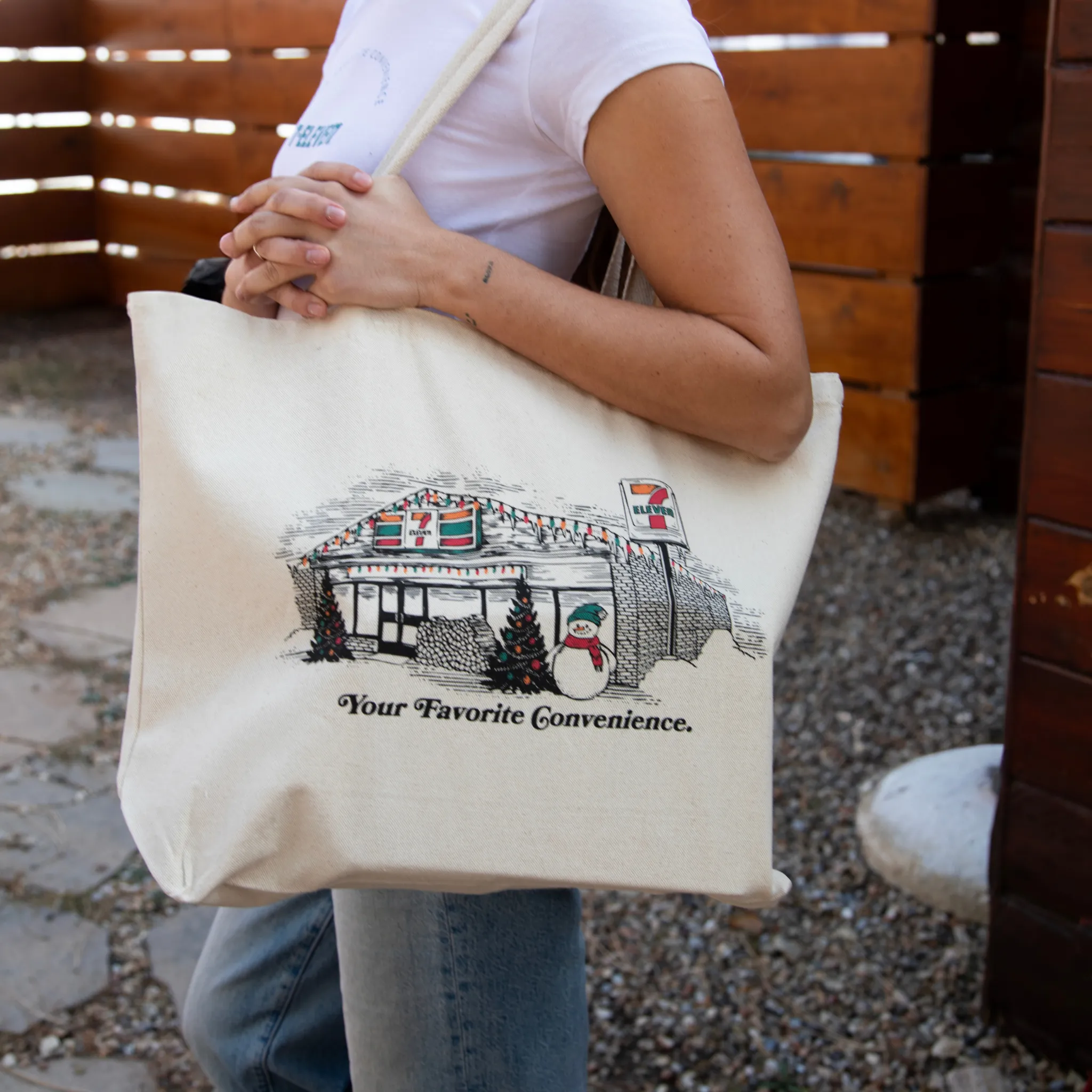 Holiday Storefront Large Canvas Tote Bag