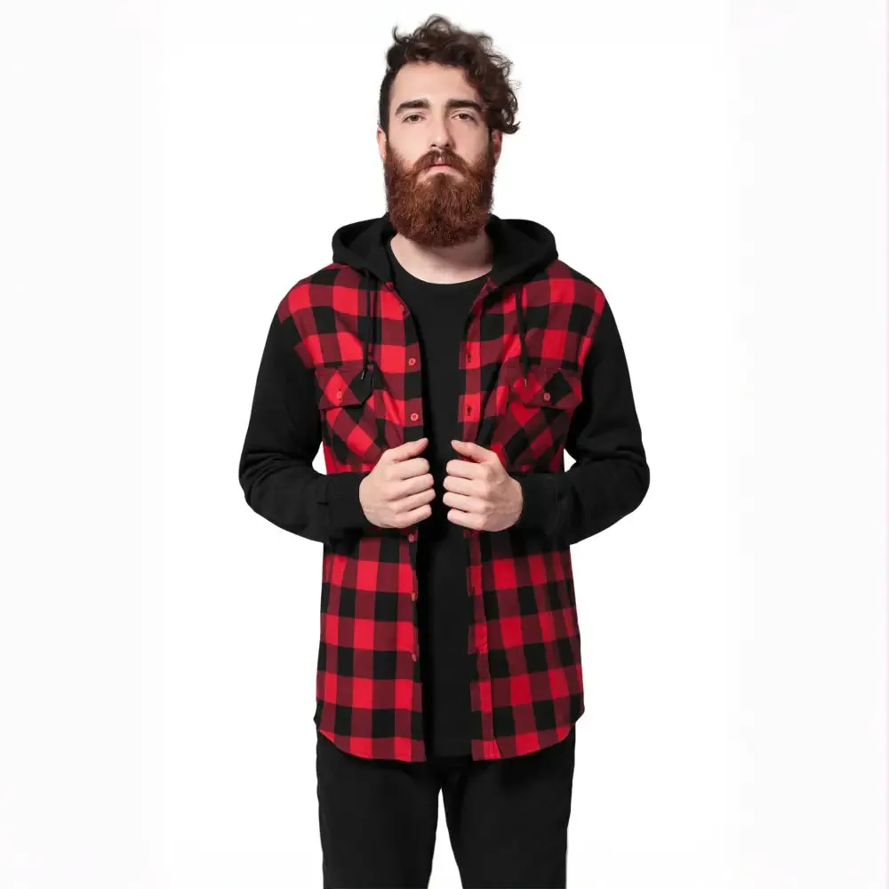 Hooded Checked Flannel Sweat Sleeve Shirt