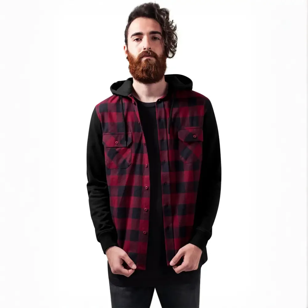 Hooded Checked Flannel Sweat Sleeve Shirt