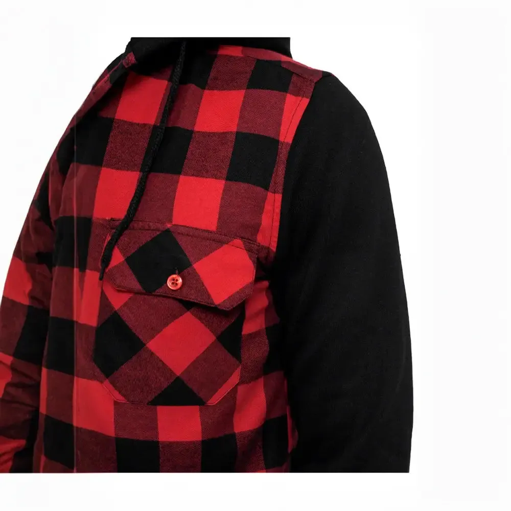 Hooded Checked Flannel Sweat Sleeve Shirt