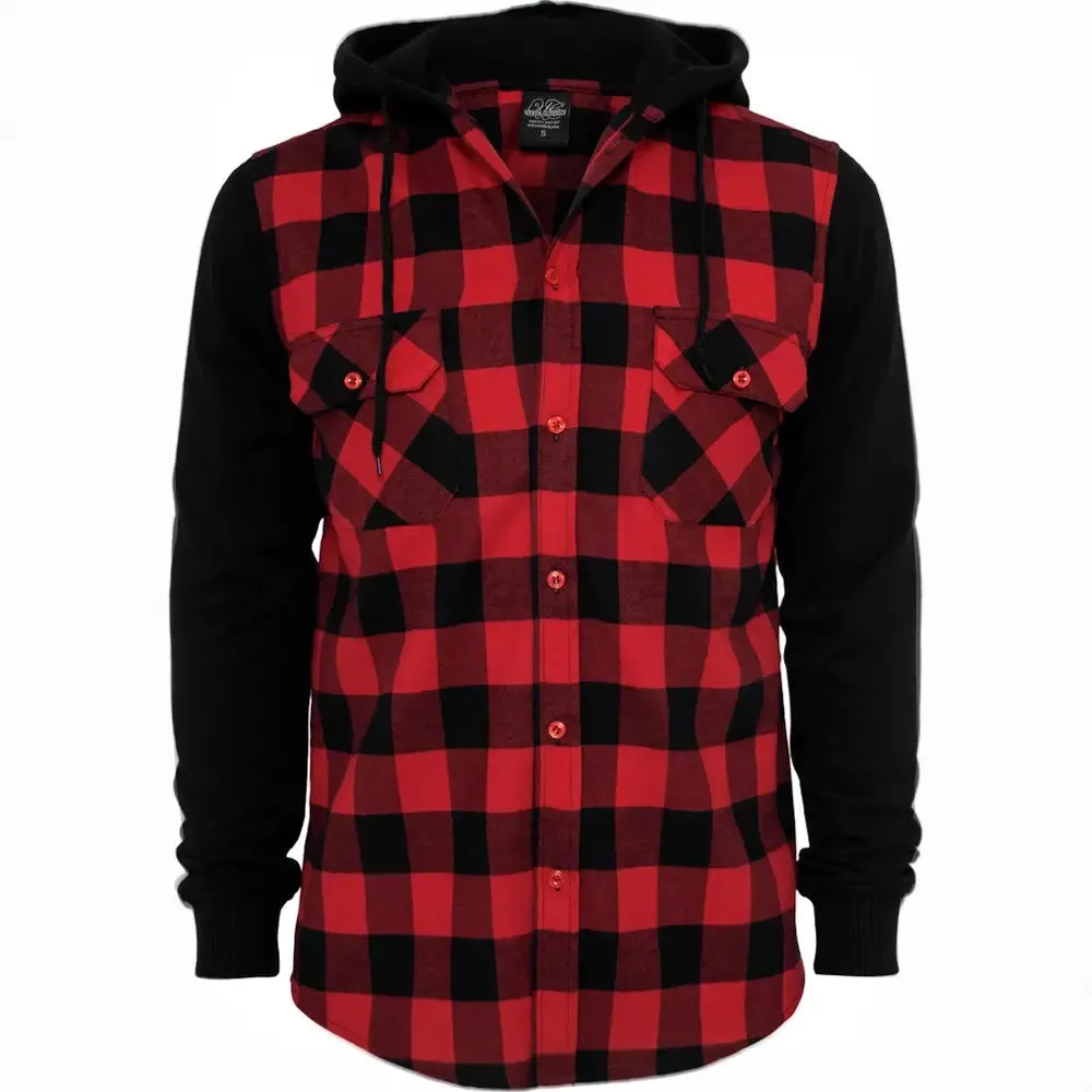 Hooded Checked Flannel Sweat Sleeve Shirt