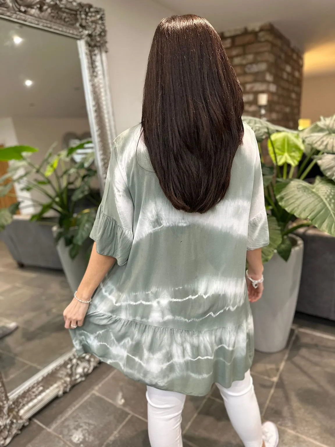 Khaki Tie Dye Tiered Tunic