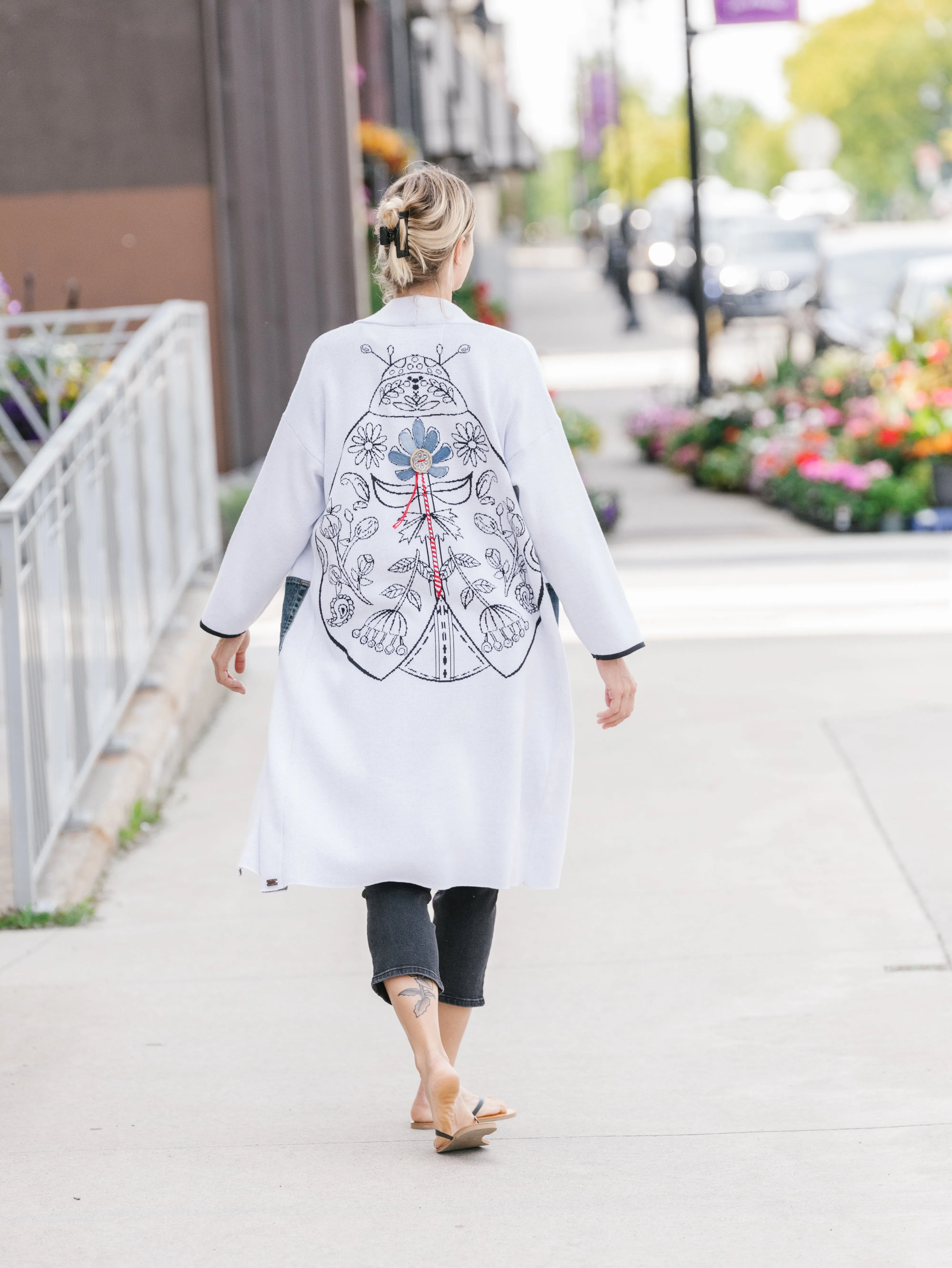 Ladybug Cardigan Cream One Size Fits All.