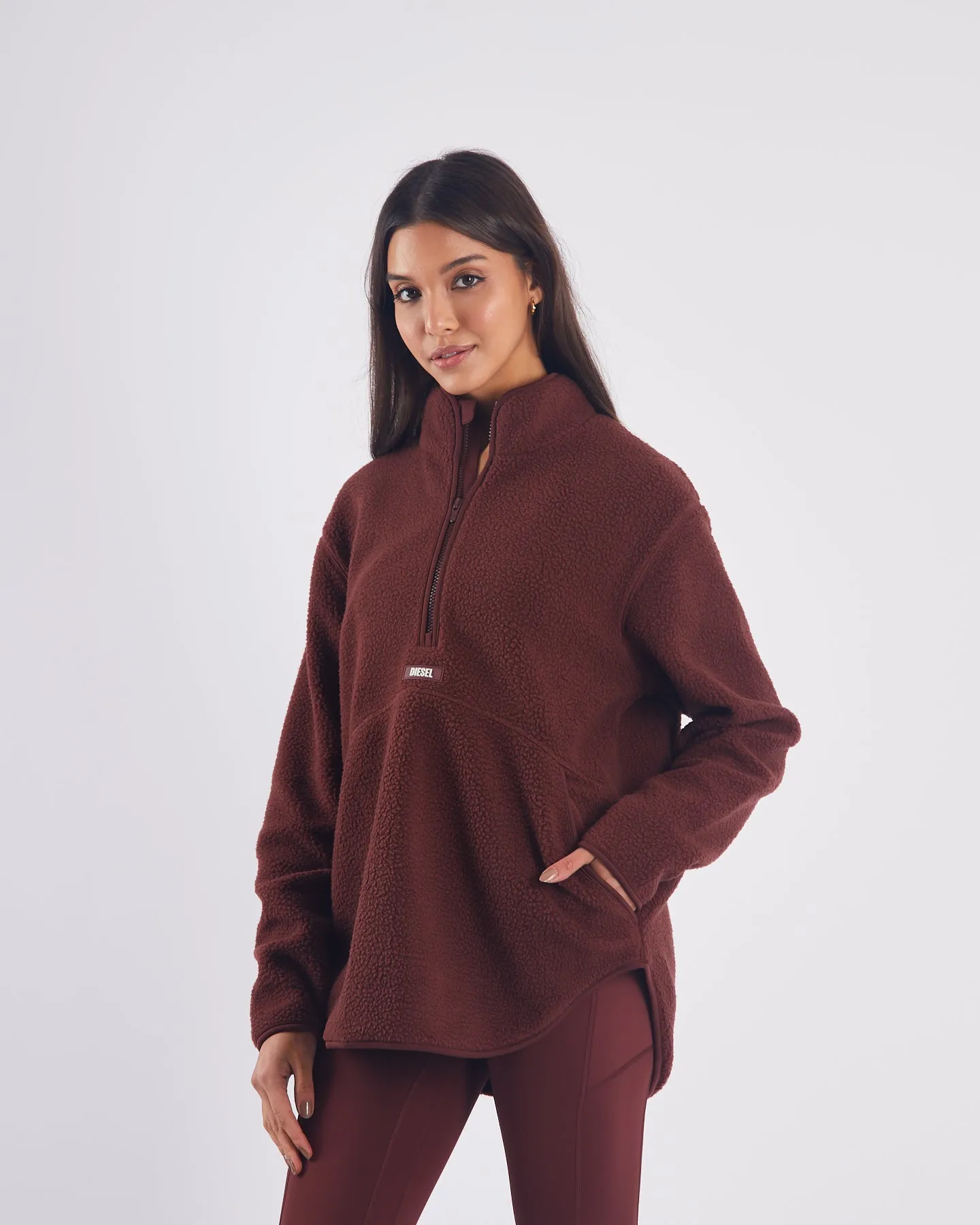 Lara Fleece Half Zip Auburn Rust - Result: Rust-colored Lara Fleece Half Zip with Half Zip Detail