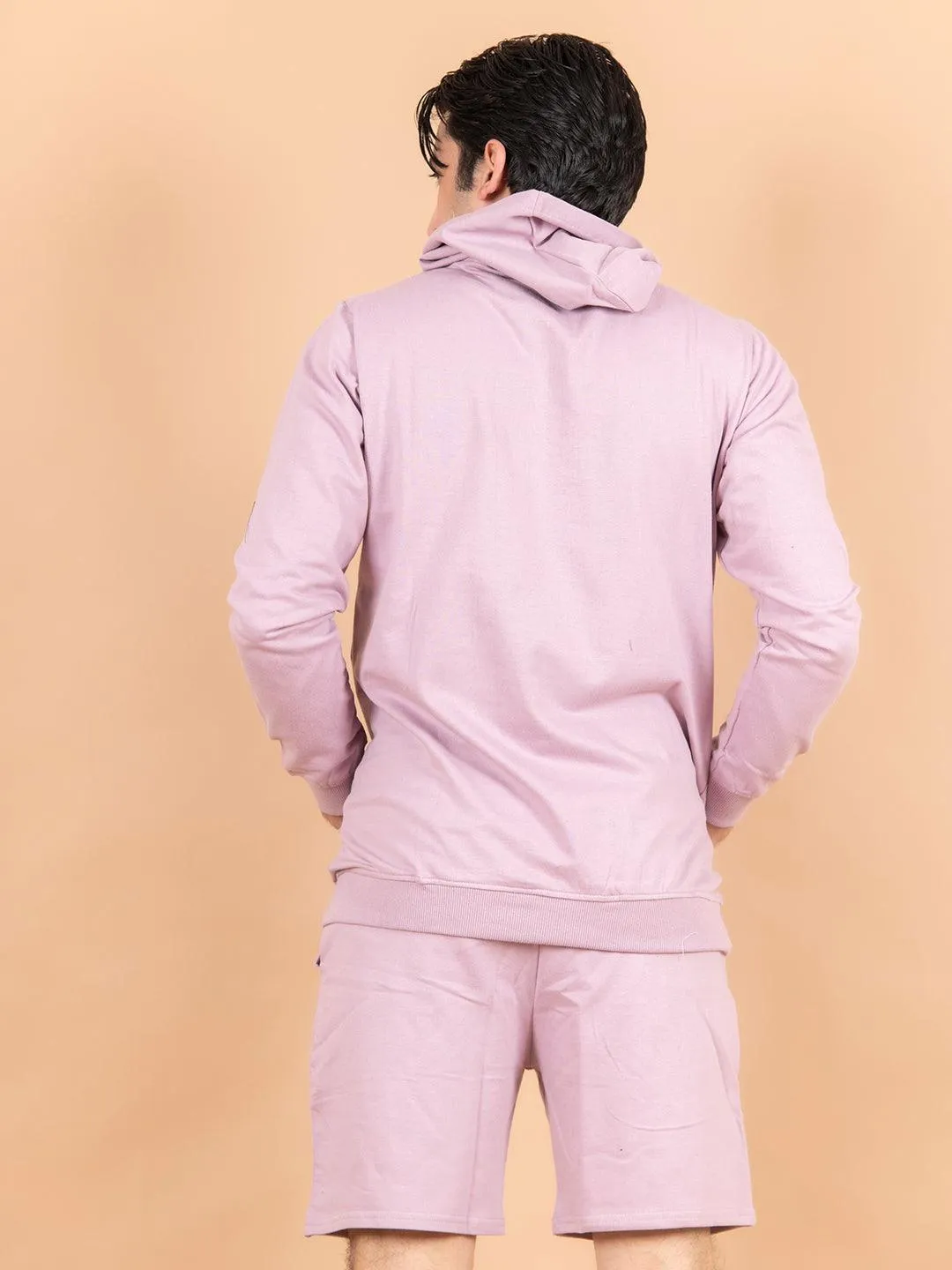 Lilac Solid Kangaroo Pattern Hoodie with Shorts Co-ord Set