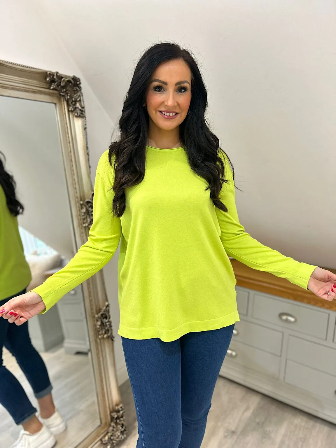 Lime knitted button sleeve top - Louis.