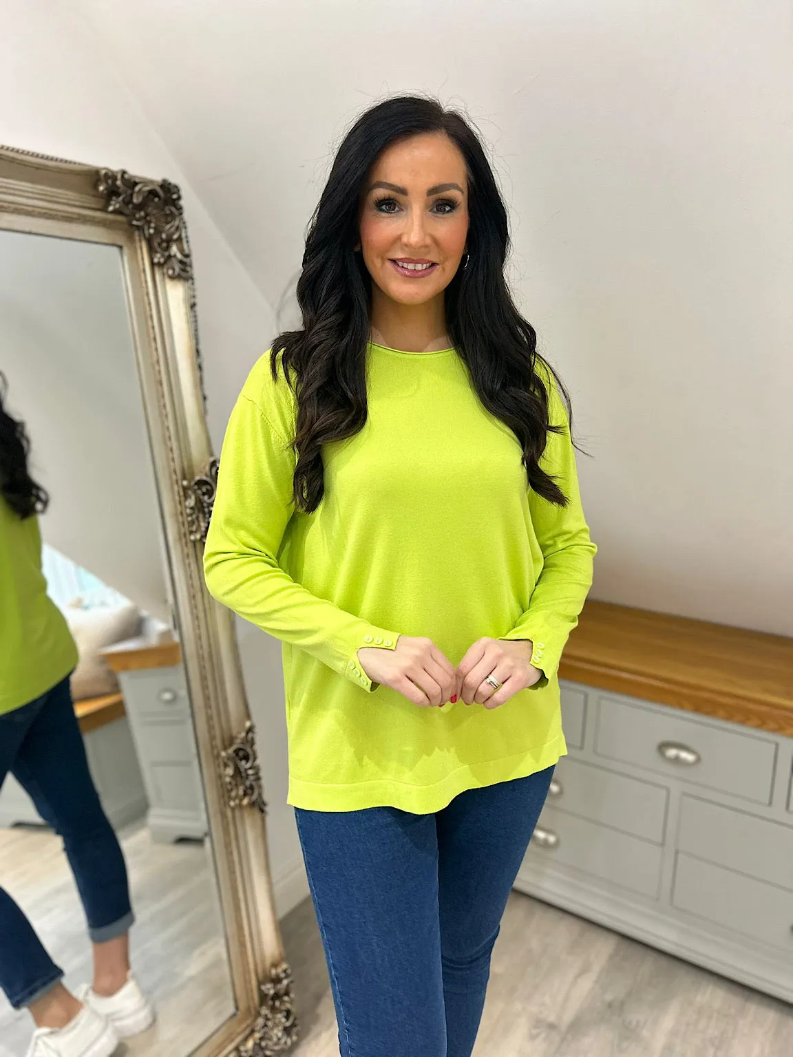 Lime knitted button sleeve top - Louis.