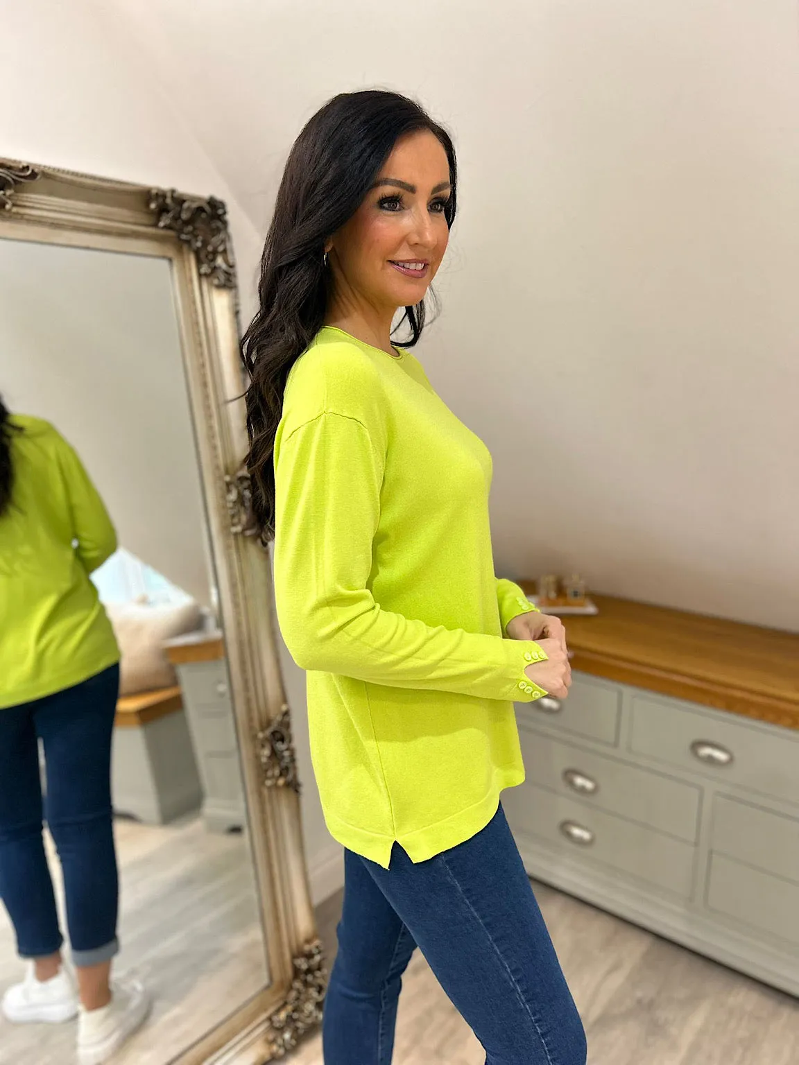 Lime knitted button sleeve top - Louis.