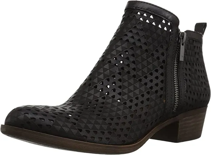 Lucky Brand Basel 3 Black Lugo Perforated Cutout Ankle Booties