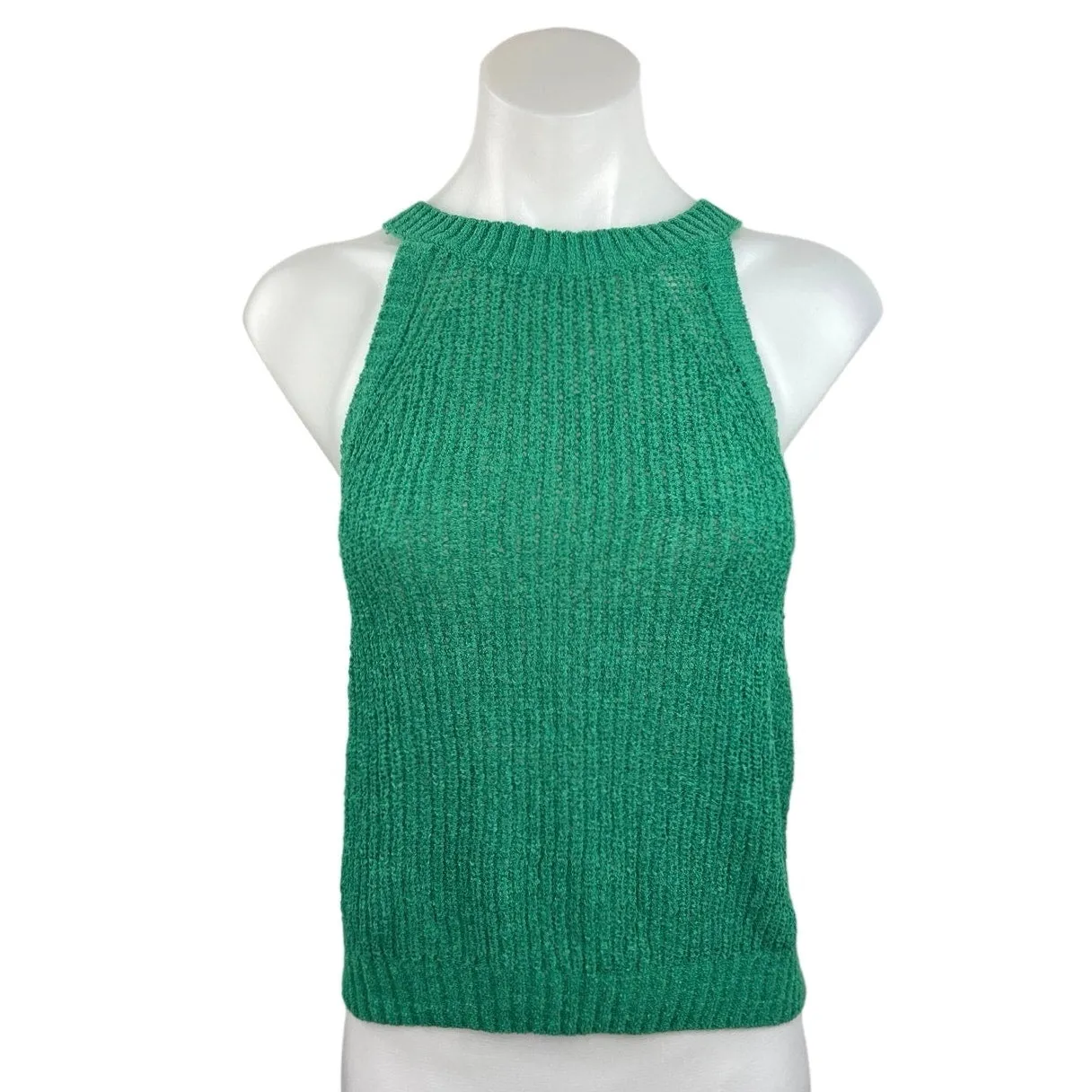 Lulus Women's Green Daily Charmer Loose Open Knit Stretch Sweater Tank Top Sz M