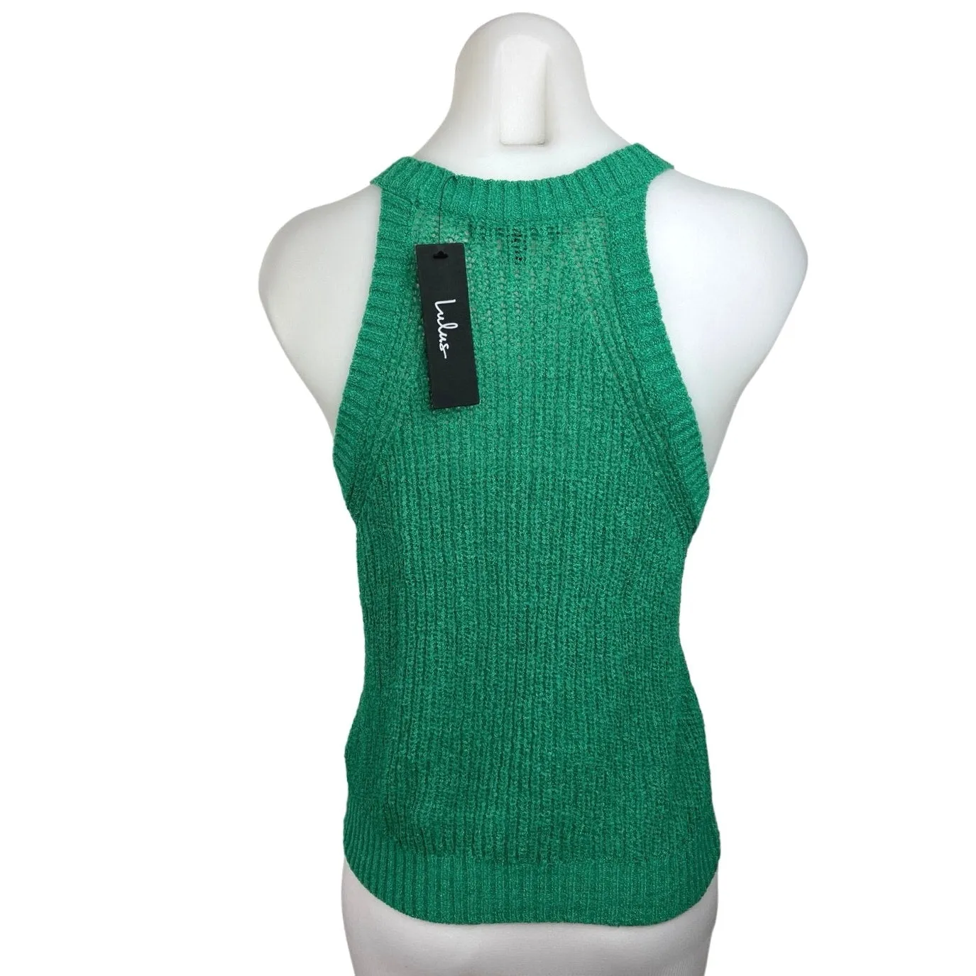 Lulus Women's Green Daily Charmer Loose Open Knit Stretch Sweater Tank Top Sz M