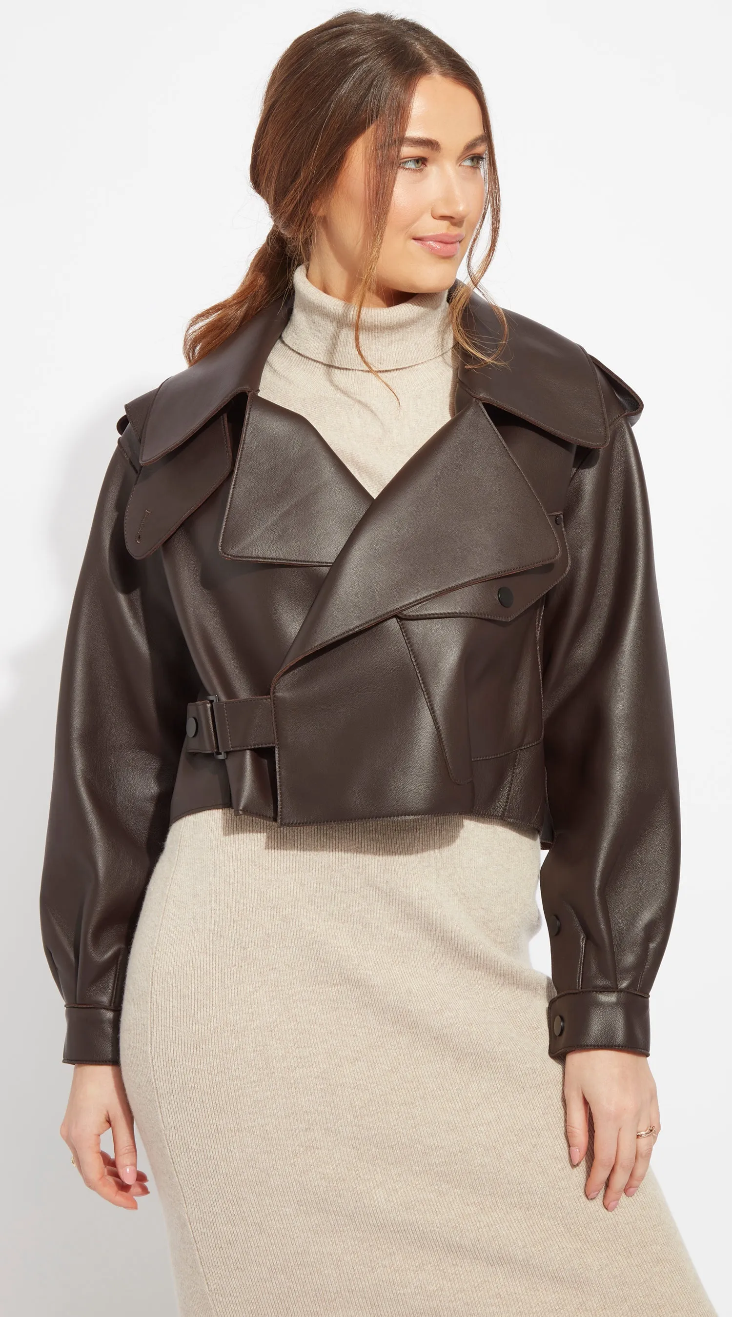 Luxy Oversized Leather Jacket - Sable