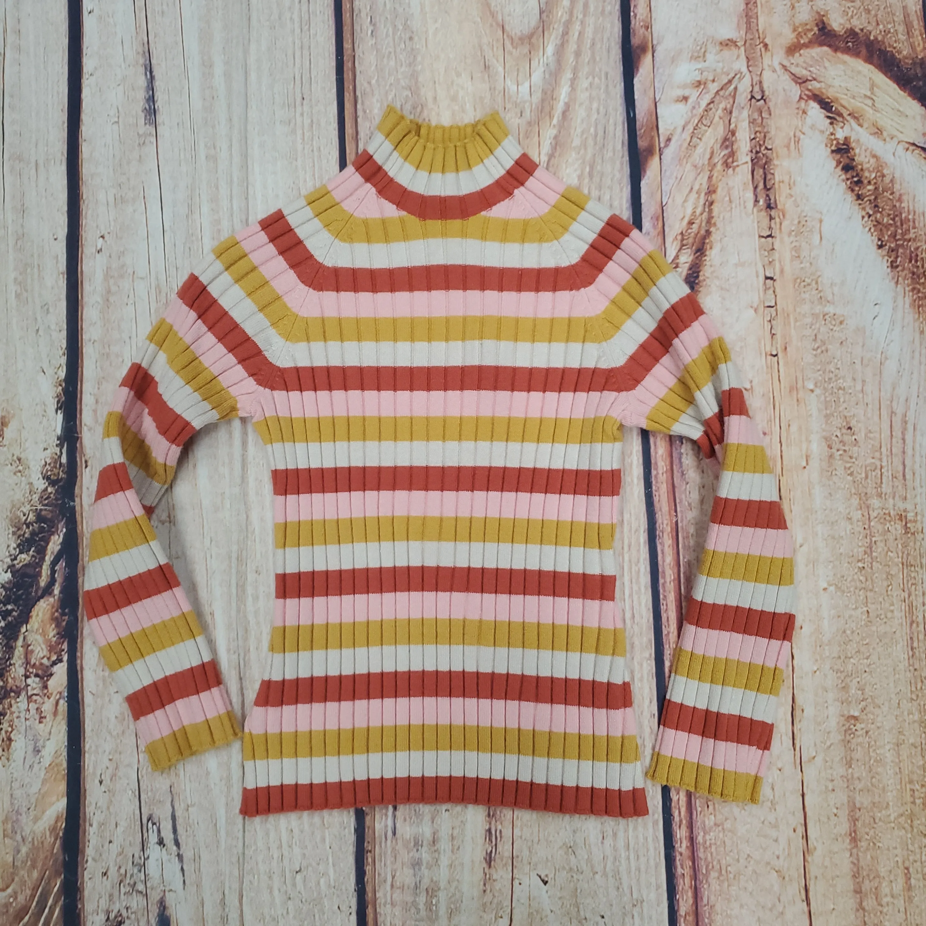 mayoral turtleneck sweater in orange, pink, and mustard - shop now