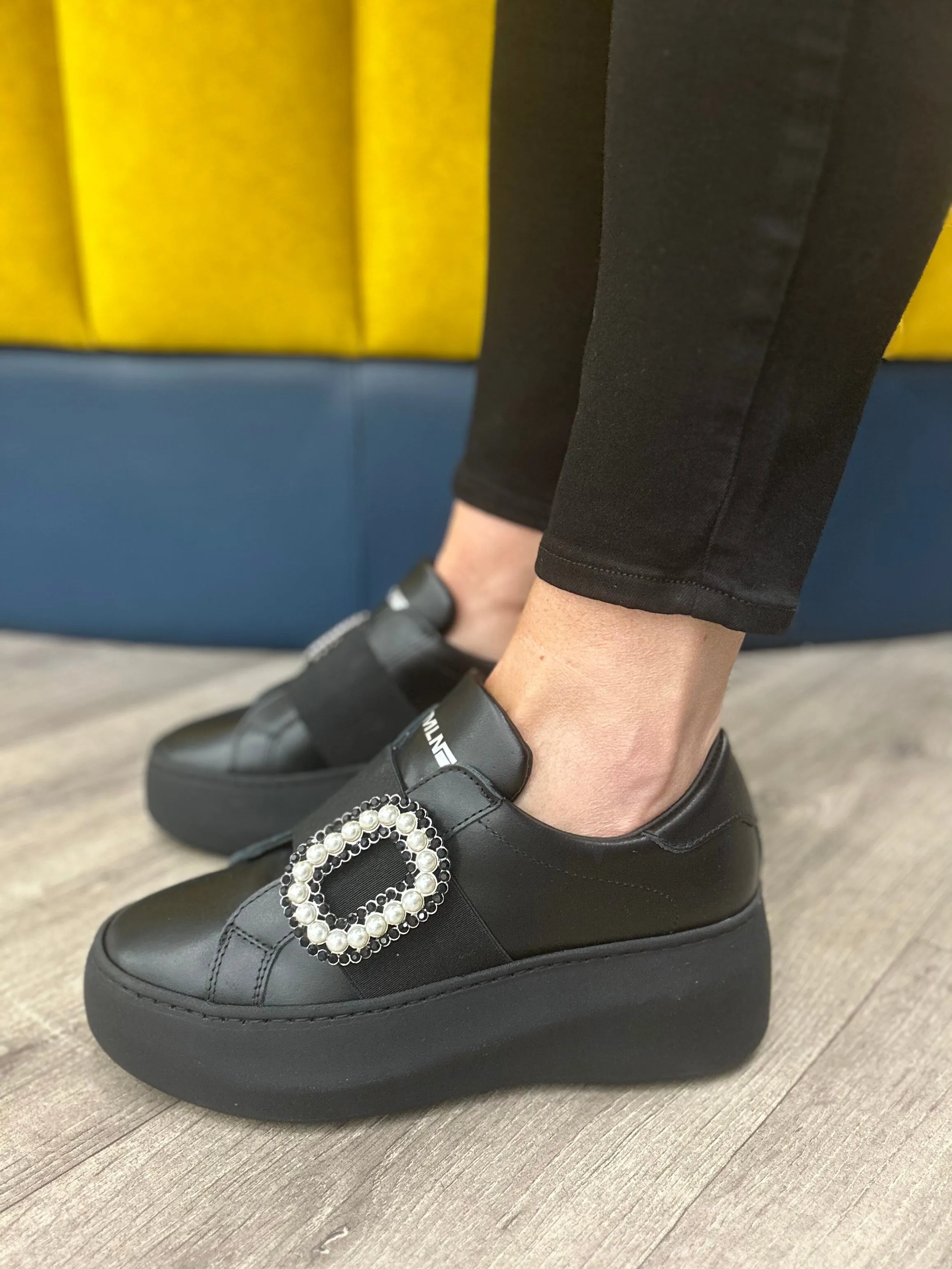 Meline Black and Pearl Athletic Shoes