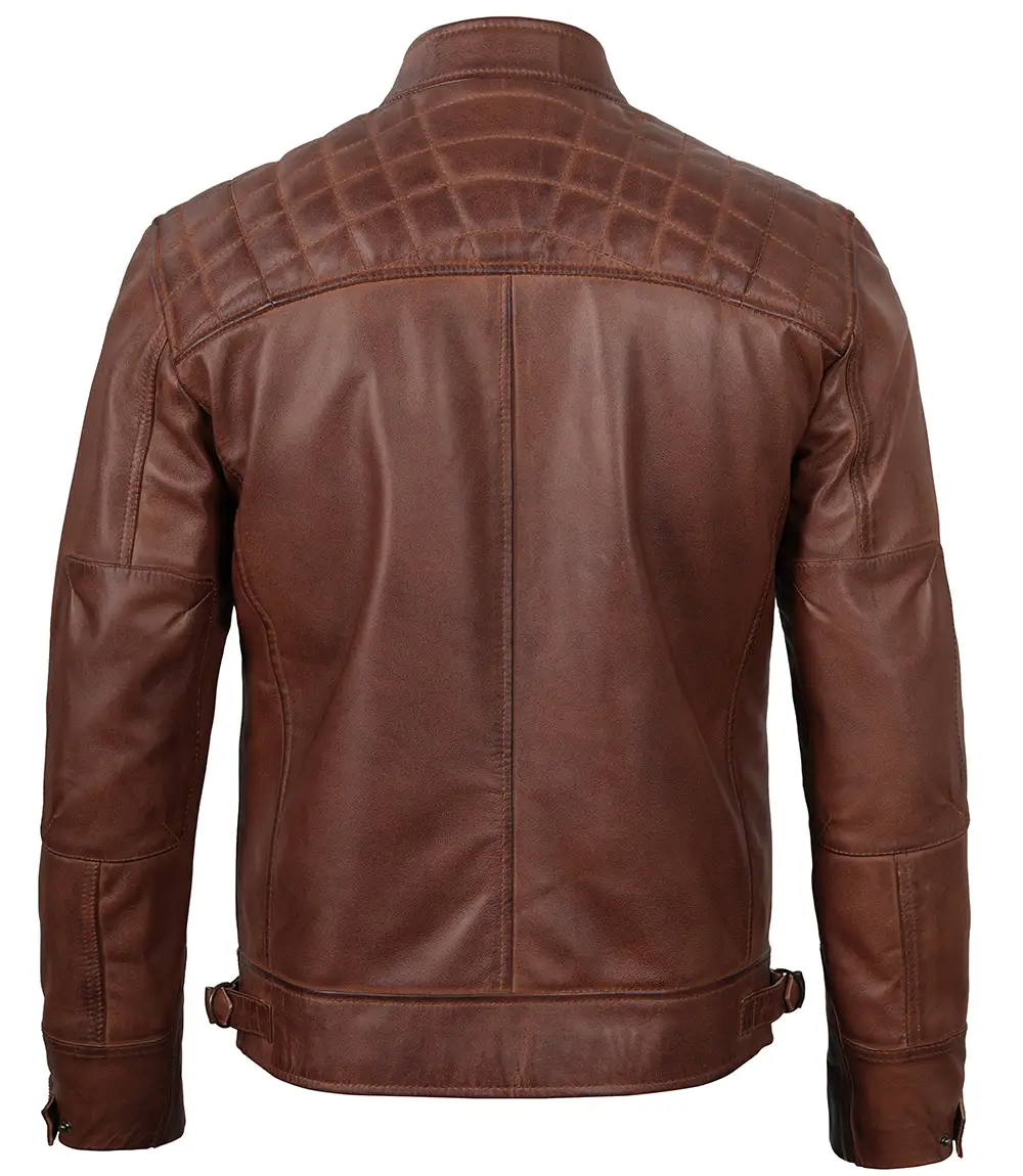 Men's Tall Cognac Cafe Racer Leather Jacket