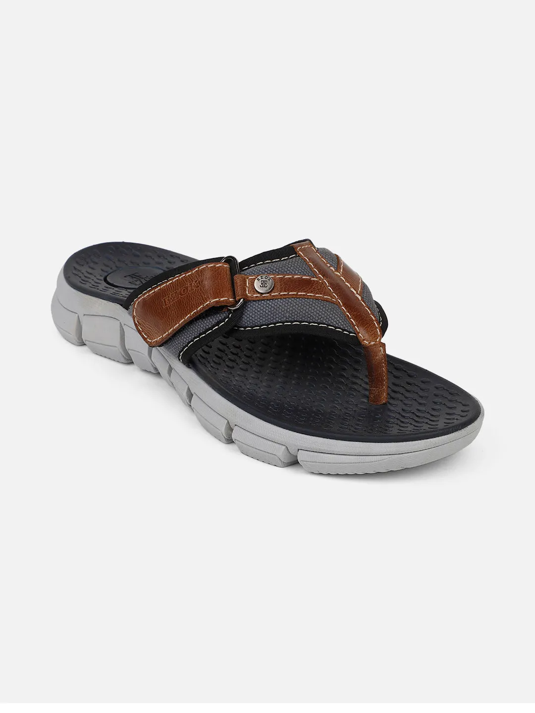 Men's brown leather flip flops.