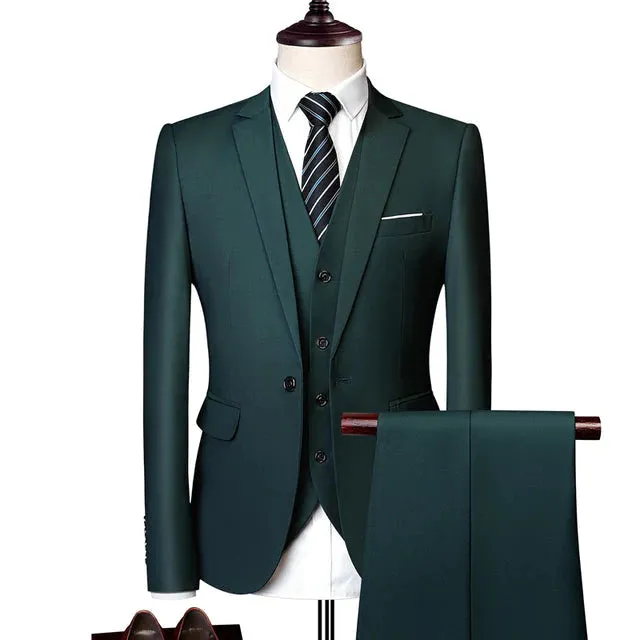 Men's Classic Slim Business Office Wedding Suit: Jacket, Vest, and Pant