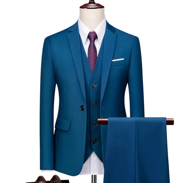 Men's Classic Slim Business Office Wedding Suit: Jacket, Vest, and Pant