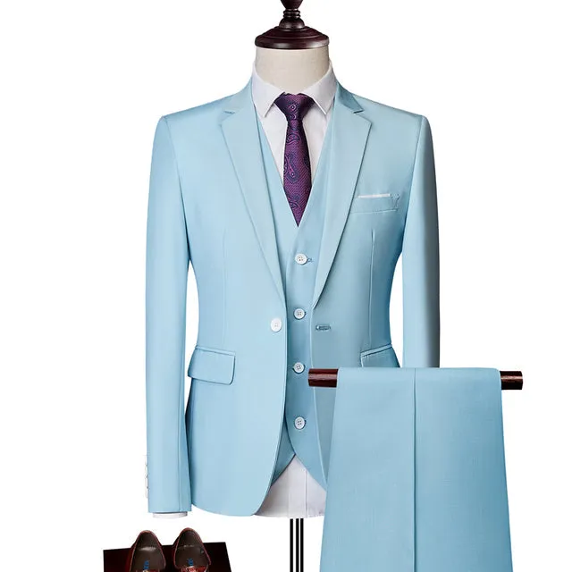 Men's Classic Slim Business Office Wedding Suit: Jacket, Vest, and Pant