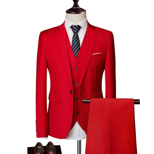 Men's Classic Slim Business Office Wedding Suit: Jacket, Vest, and Pant