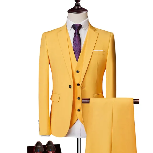 Men's Classic Slim Business Office Wedding Suit: Jacket, Vest, and Pant