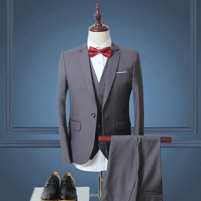 Men's Classic Slim Business Office Wedding Suit: Jacket, Vest, and Pant