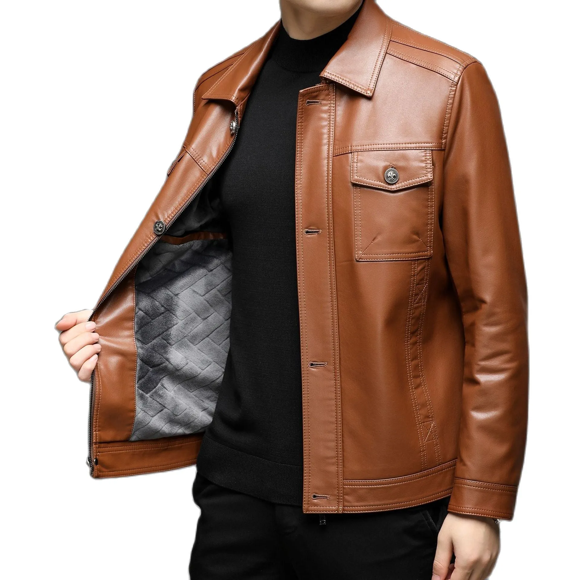 Men's Slim Fit Long Sleeve Jacket for Autumn Casual Wear with Turn-Down Collar