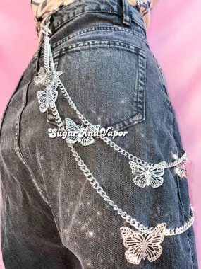 Metallic butterfly layered pants chain.