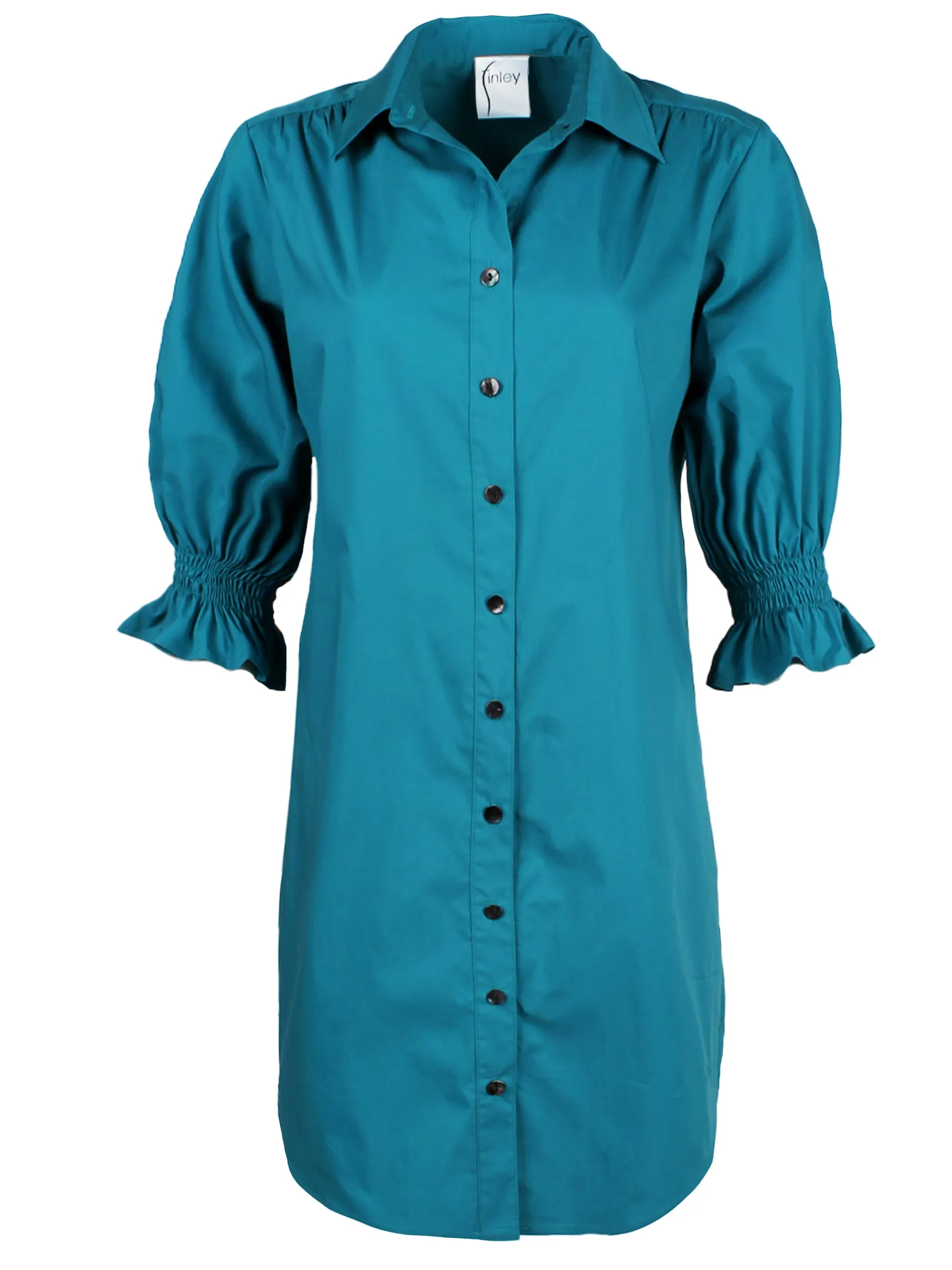 Miller Puff Sleeve Shirt Dress Teal Weathercloth - Shop Now!