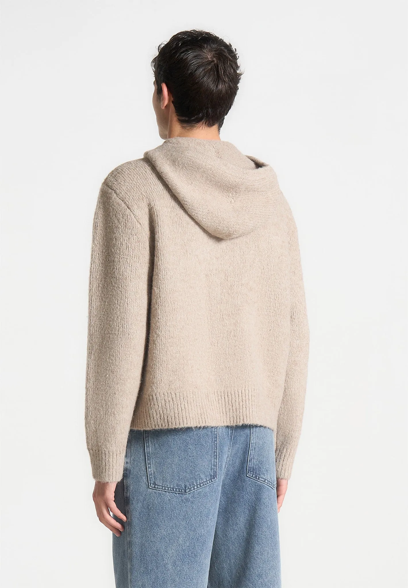 Mohair-Blend Zip Through Hoodie - Beige