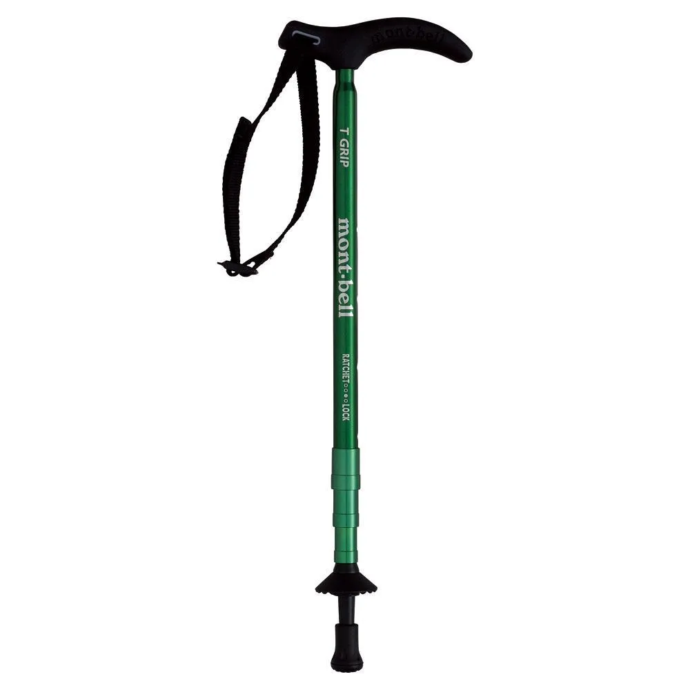 Montbell hiking pole with ratchet lock - ideal for outdoor mountain trekking.