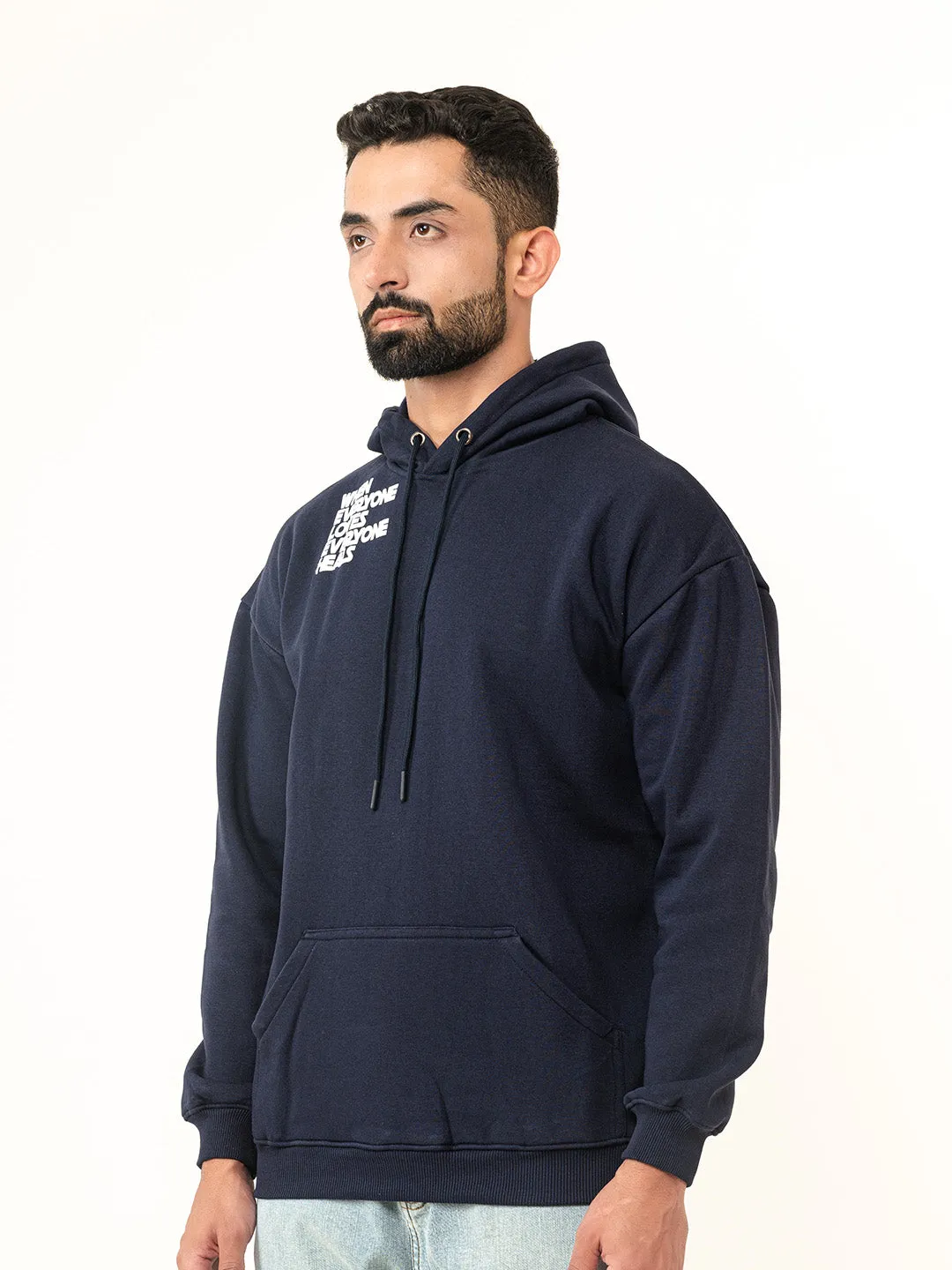 Navy Blue Quote Printed Hoodie