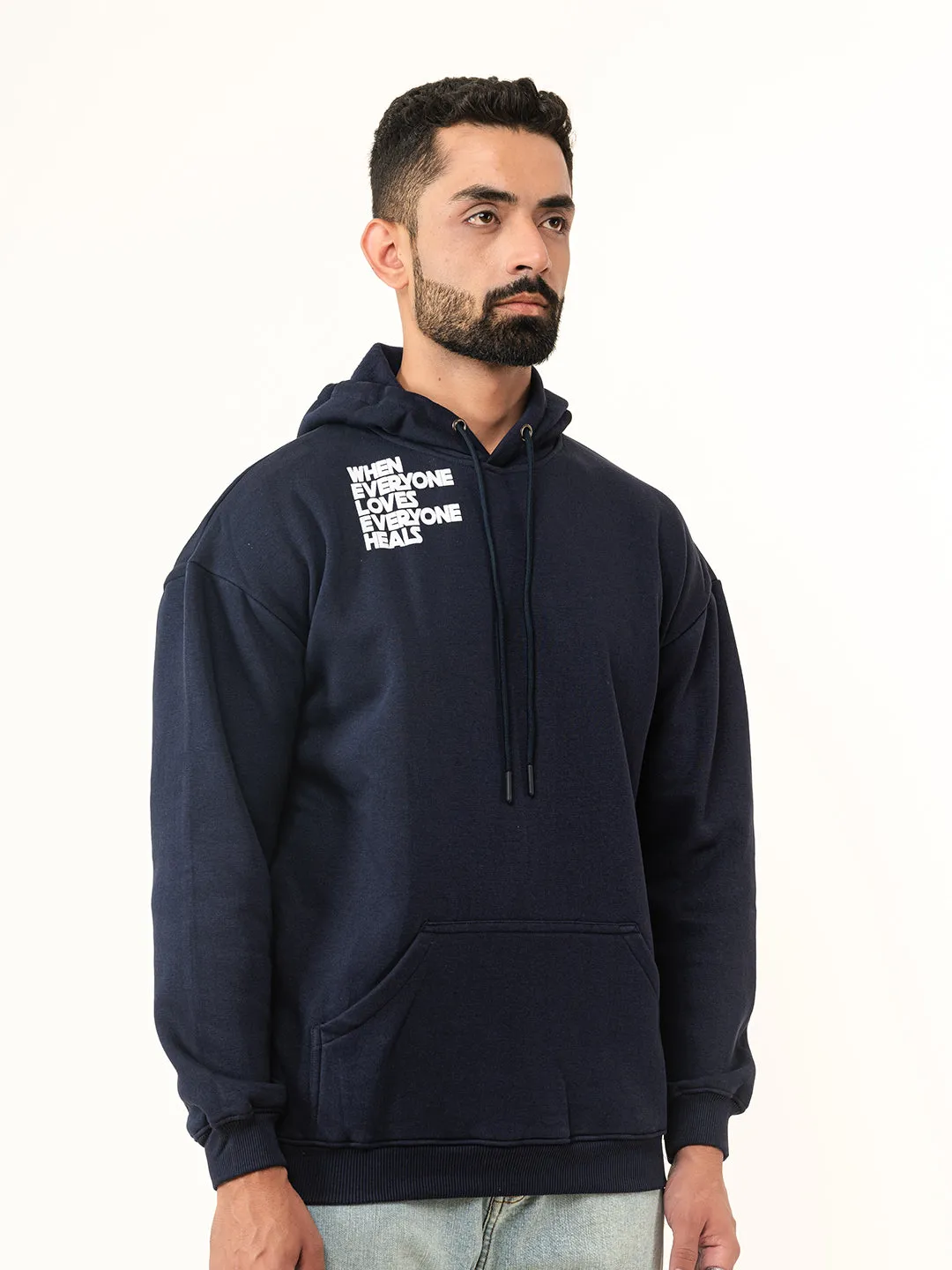 Navy Blue Quote Printed Hoodie