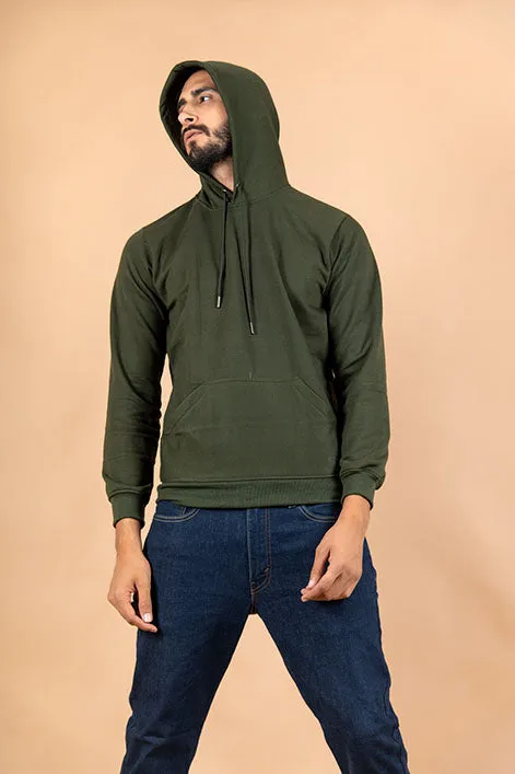 Olive Green Solid Hoodie