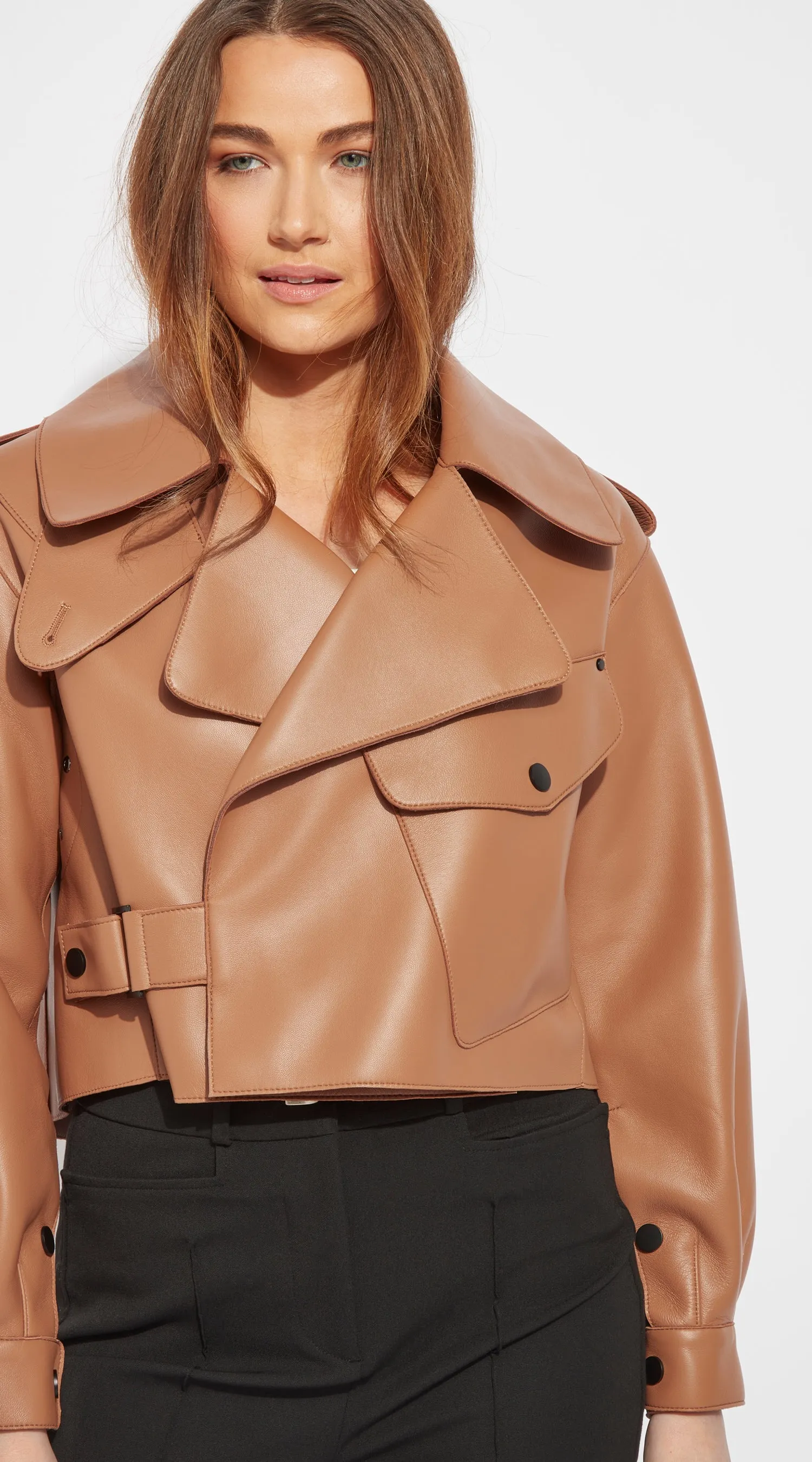 OUTLET Luxy Oversized Leather Jacket - Tan