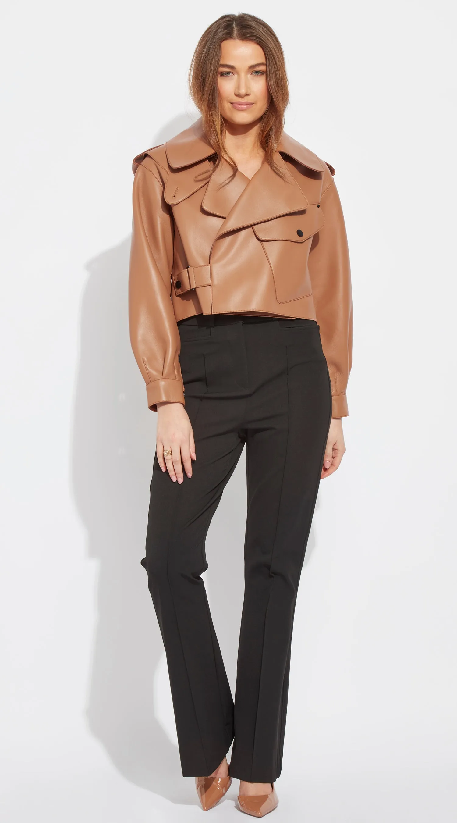 OUTLET Luxy Oversized Leather Jacket - Tan