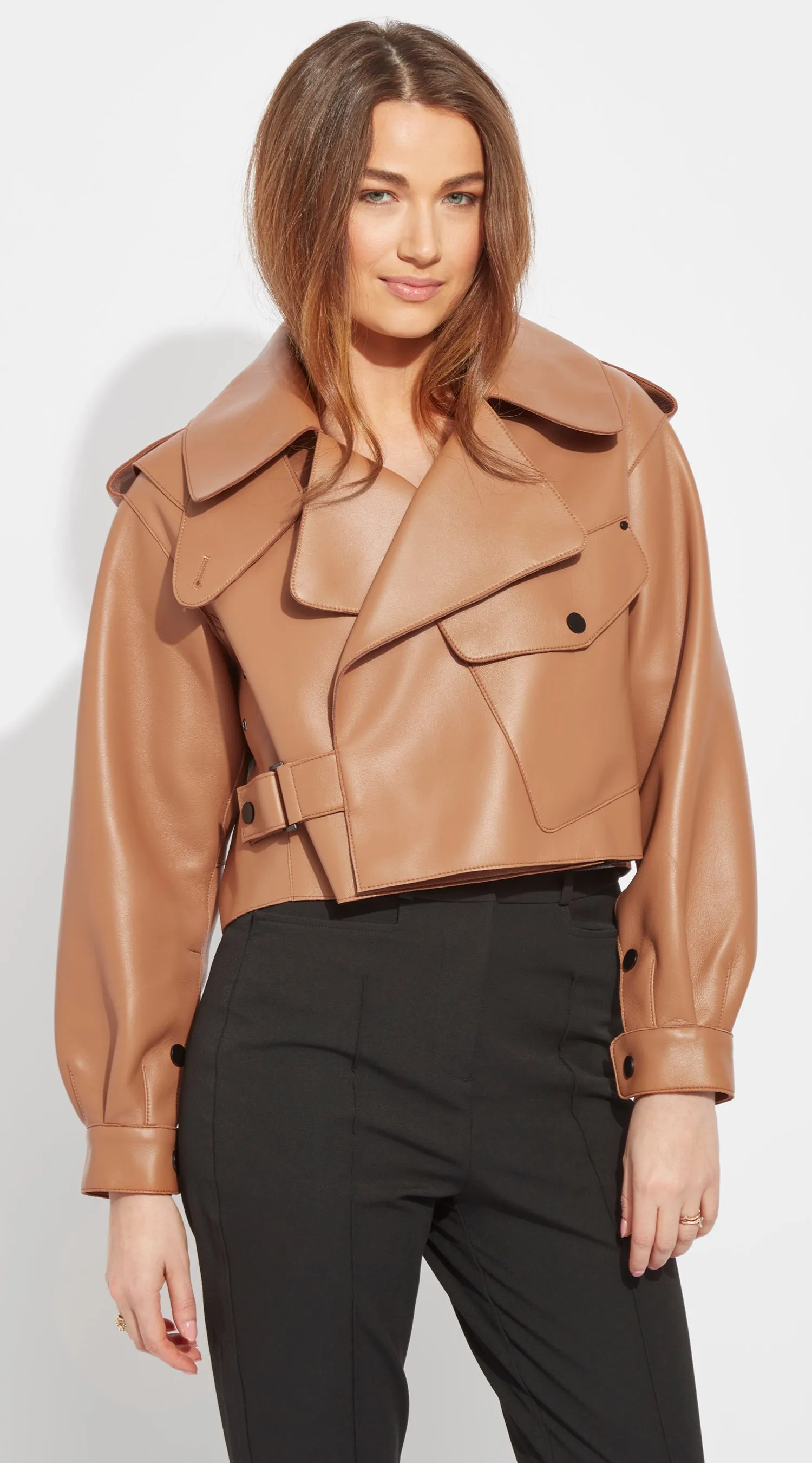 OUTLET Luxy Oversized Leather Jacket - Tan