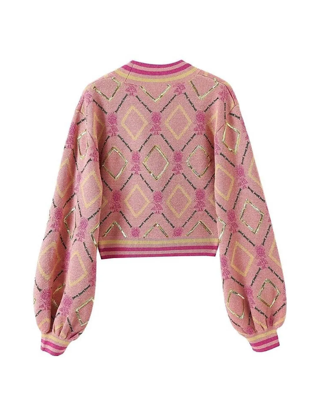 Pink Sequin Pattern Cropped Cardigan