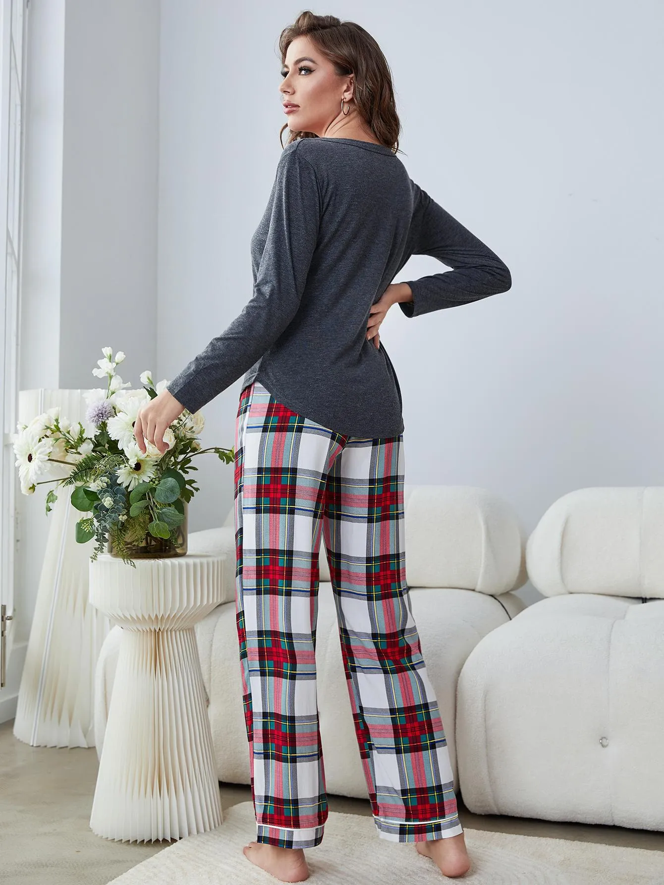 Plaid Lounge Set Pants