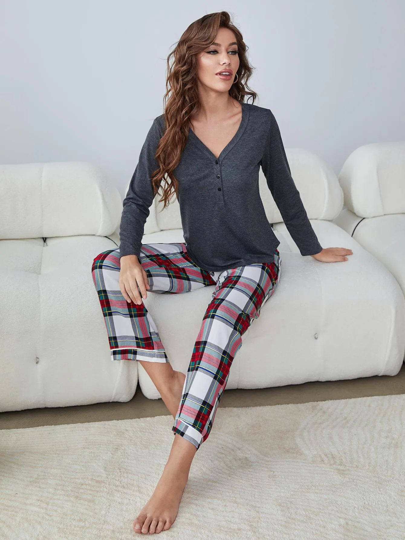 Plaid Lounge Set Pants