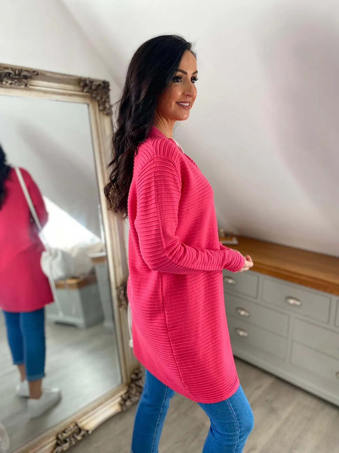 Raspberry Ribbed Jumper Dress - Sadie